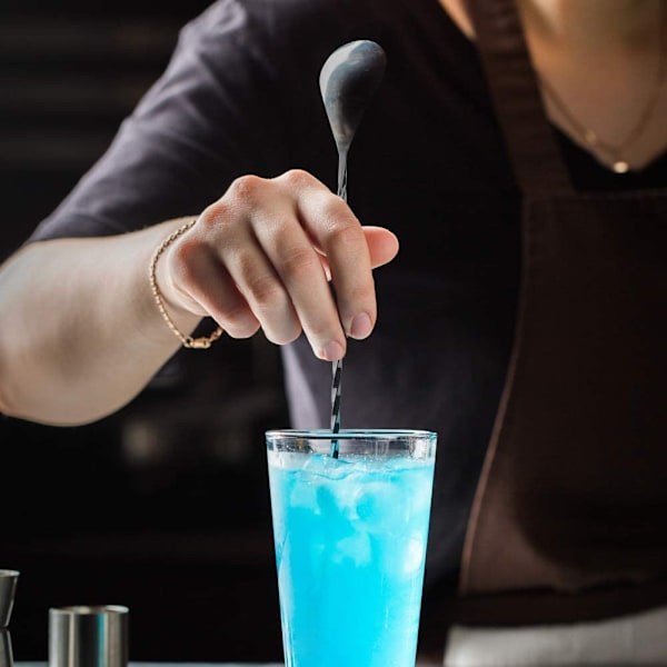 Cocktail Ske, Rustfrit Stål Bar Teske Lang Skaft Cocktail Shaker Spiral Design Perfekt til Omrøring og Lagdeling af Drikke (Sort) black