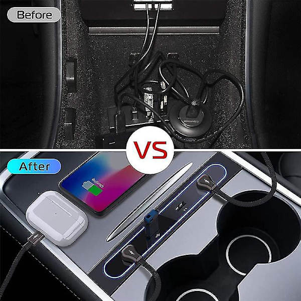 Bil USB-laddare Multi Port för modell 3/y 2021 2022 Tillbehör USB-hubb med blå LED-ljus Center C