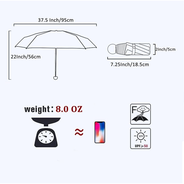 Rejse Mini-paraply til pung med etui - Lille Kompakt UV-paraplybeskyttelse Sollet, lille lommeparaply med etui til kvinder, piger