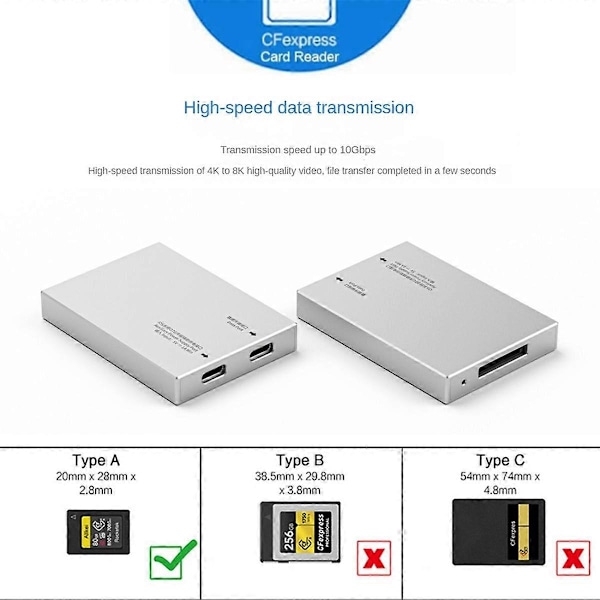CFexpress Typ A Kortläsare USB3.1 Gen2 Hög Hastighet 10Gbps Typ A CFexpress Kortläsaradapter med Datakabel
