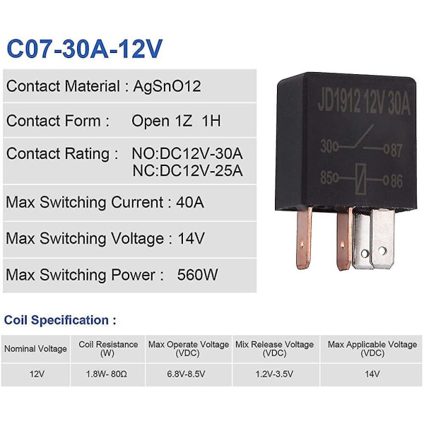 Trailertillbehör 2 stycken Relä 12v 30a 4 stift, mångsidigt relä tungt