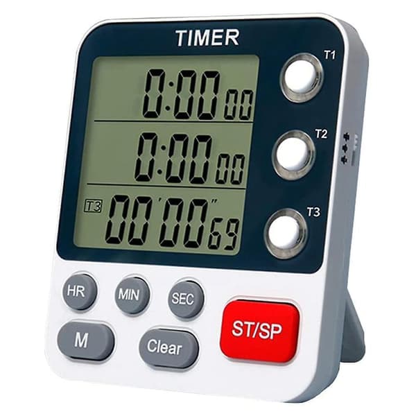 Digital Dobbelt Kjøkken Timer, 3 Kanaler Opptelling/Nedtelling Timer, Matlaging Timer, Stor Skjerm, Høy Lyd A