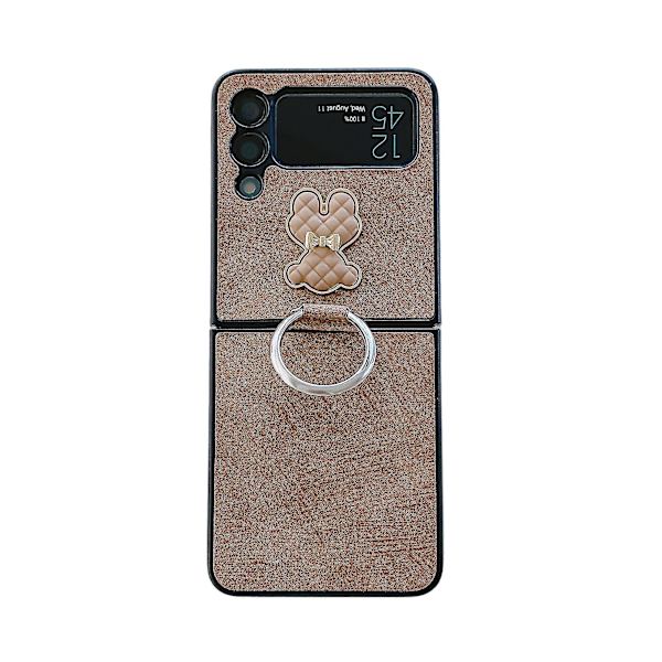 Suloinen karhuleather-kotelo yhteensopiva Samsung Galaxy Z Flip 4:n kanssa rengaspidikkeellä ja iskunkestävällä jalustalla Brown