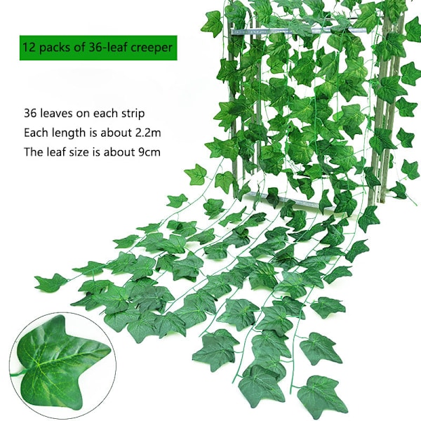 12 konstgjorda vinrankor med konstgjorda murgrönsblad 36 leaves creeper