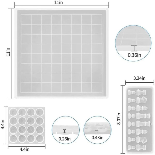 Skakbræt Harpiks Form Sæt, 1 Spil Skakbræt Silikon Form, 1 Bonde Form