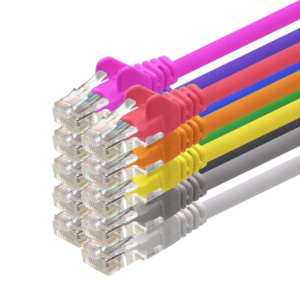 0,25 m - 10 väriä - Lan-verkkokaapeli Cat.5 Cat5 Premium Quality Ethernet Patch -kaapeli, yhteensopiva Cat6 / Cat6a / Cat7 kanssa
