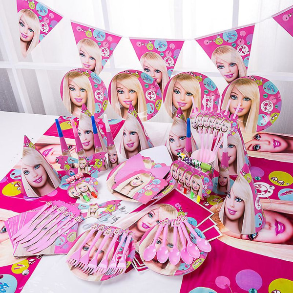 Barbie-syntymäpäiväjuhlien koristelu alumiinifolio ilmapallo lapsille tytöille tapahtumatarvikkeet tausta kertakäyttöiset pöytäastiat banneri lahjapussi 7 inches Plate-10pcs