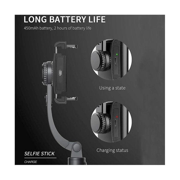 Gimbal Stabilisator Selfie Stick Foldbar Trådløs Stativ Med Bluetooth Udløser Monopod Til Ios Og Android