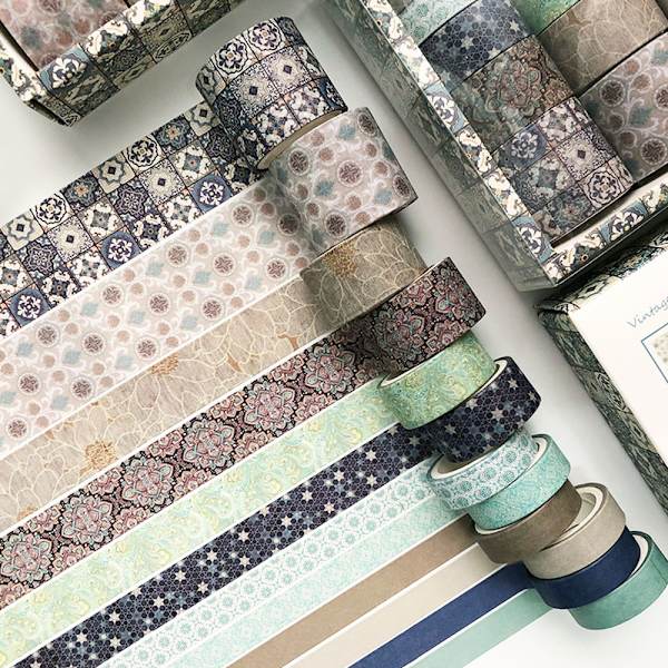 12 rullaa vintage-teippiä, esteettinen koristeteippi, joka sopii täydellisesti Bullet Journal -lehteen, scrapbookingiin, DIY-askarteluun, lahjapaperiin Style-4