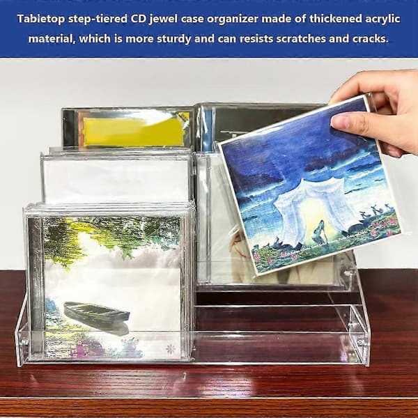 3-lags klar akryl CD-holder, kaskaderende CD-oppbevaringsstativ