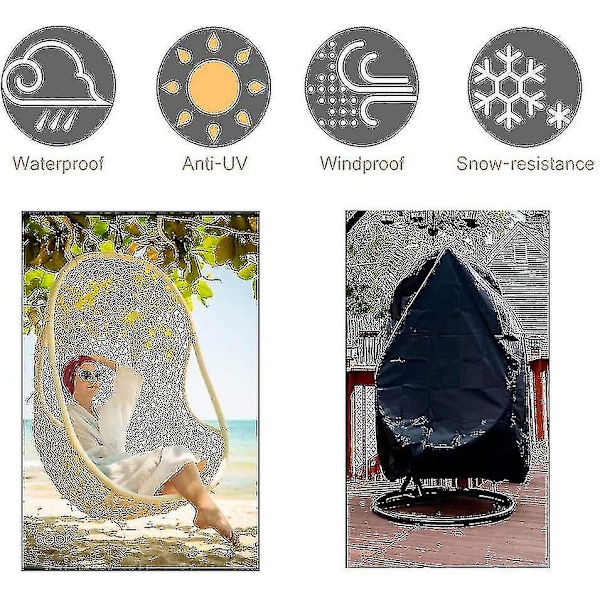 Patio Egg Chair-överdrag med dragkedja, hållbara stora rotting-ägg-hängstolöverdrag
