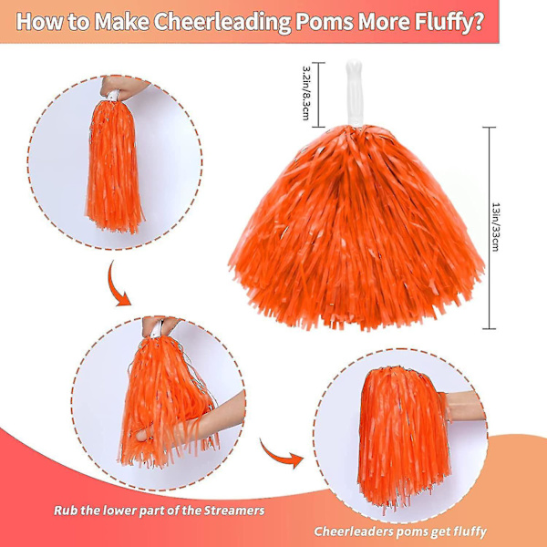 12 stk. Cheerleading Pom Poms med behageligt håndtag, Søde Cheer Plastik Poms Pompoms Cheerleader Pom Po