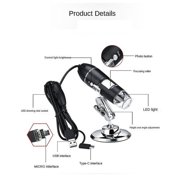 1600x USB digitalt mikroskop forstørrelsesmikroskop kamera, kompatibelt for 7/8/10, håndholdt Usb Mi