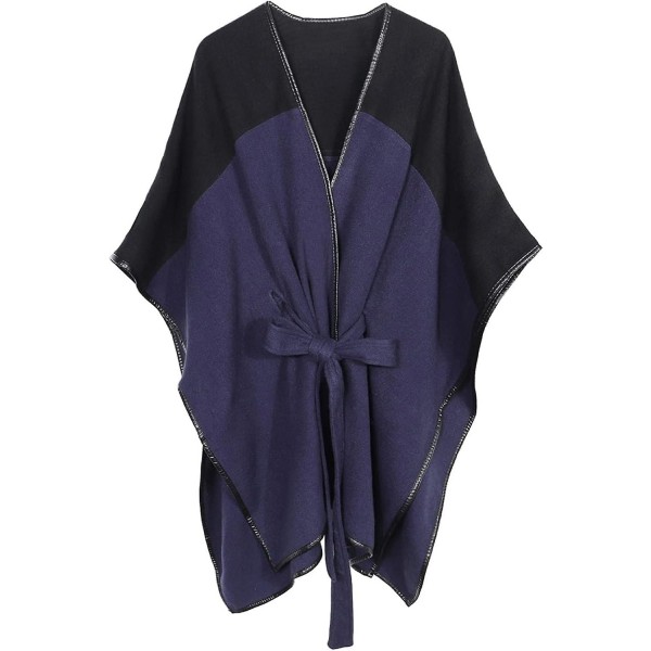 Strikkede Cashmere Feel Poncho Cape Åben Front Cardigan Wrap Med Bælte Til Kvinder