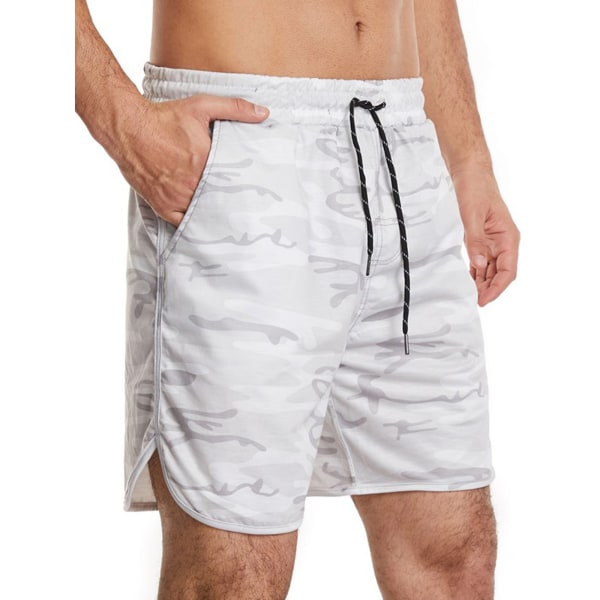 Snabbtorka badbyxor med dragsko för män Sommarbadkläder Beachwea White gray European Size-S