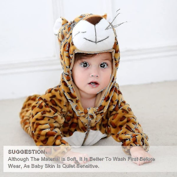 Unisex Dyre Kostume Vinter Efterår Flannel Hætte Romper F Leopard 100CM