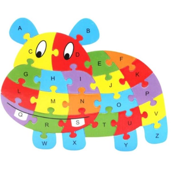 Alfabetet pussel, trä abc pussel, byggstenar Flodhäst djur pussel pussel för förskola lärande leksak