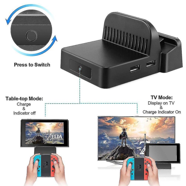 Nintendo Switch Dock, bærbar Nintendo Switch TV-dokkingstasjon, erstatningskompatibel med offisiell Nintendo Switch Dock