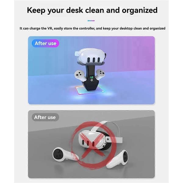 VR Ladestation til 3S/Quest 3 Inkluderer Dock med 2 Genopladelige Batterier til Headset & Controllere