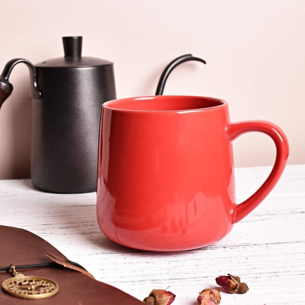 Blank keramisk kaffekrus, tekop til kontor og hjem, 18 Oz, velegnet til opvaskemaskine og mikroovn (rød, 1)