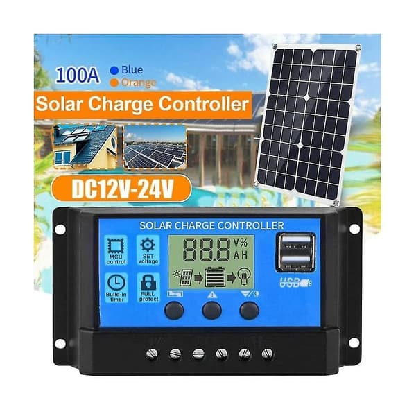 100a Solcelleladecontroller, solpanelbatteri intelligent regulator med dobbelt USB-port, multifunktionscontroller