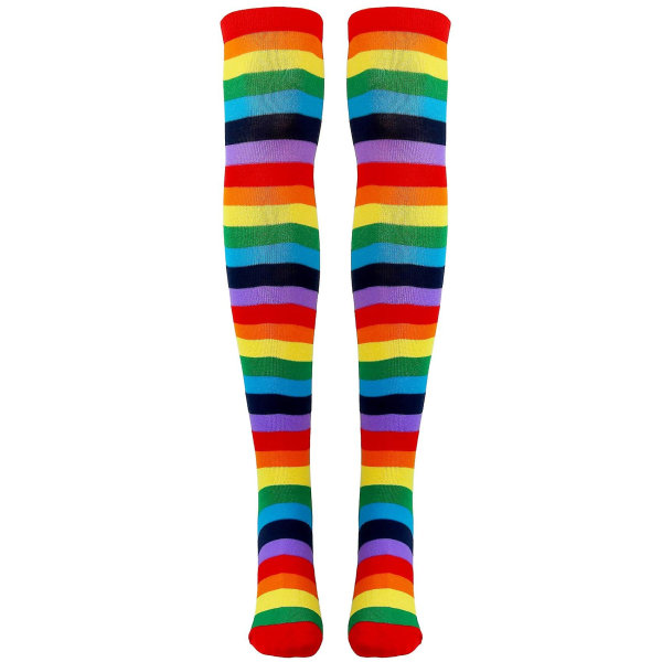 Fargerike regnbuestripete sokker over kneet Klovnstripete kostyme Høystrømper for Cosplay Parti
