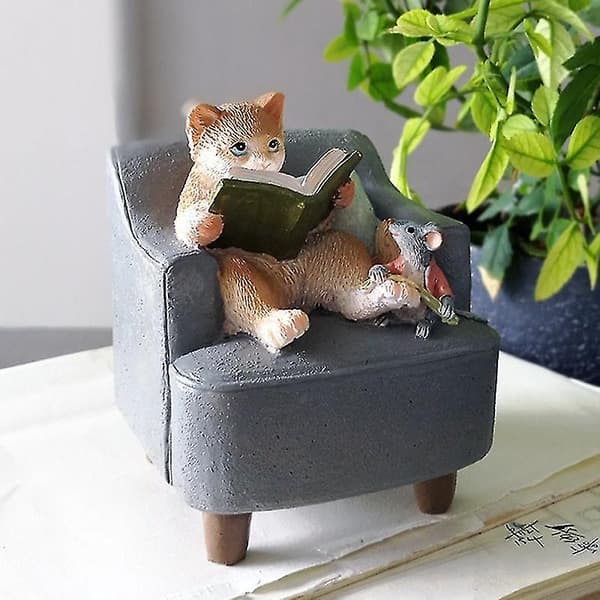 Miniatyr Fe Katt Figur - Låda Stray Katt (1st, Grå)