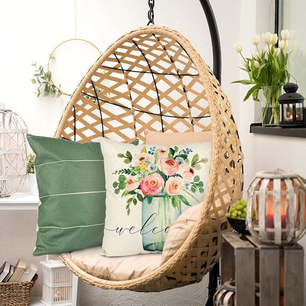 Vårputetrekk 45x45cm, Vår Sommer Gårdshus Pyntetrekk Grønn Hage Lin Pyntetrekk Til Hjemmedekor