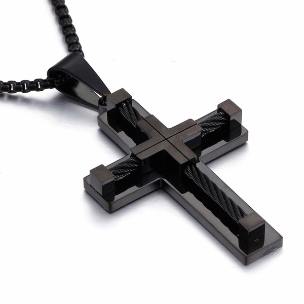 Men's Cross Necklace 316L Stainless Steel Large Jesus Christ Pendant White/Gold/Black Jewelry Rolo Chain 23"