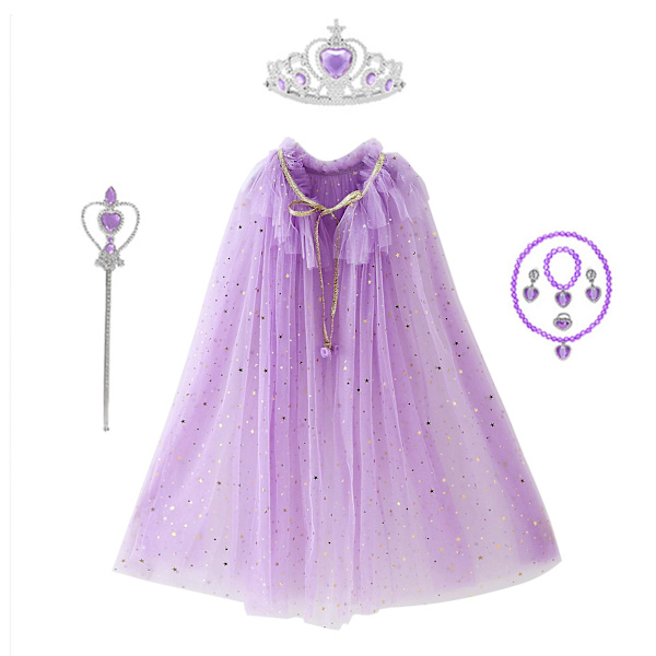 Kappe Sett 7 Stykker Jenter Prinsesse Kappe Med Tiara Krone, Tryllestav For Små Jenter Kles Opp Blå