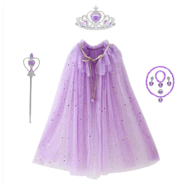 Kappsett 7 deler jenter prinsesse kappe med tiara krone, tryllestav for små jenter kjole oppblå