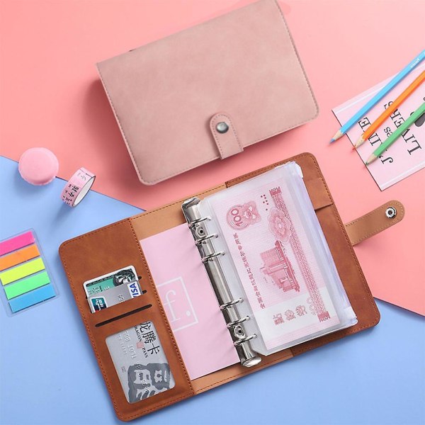 Notebookpärm Budgetplanerare Cover med 12-packs pärmficka Personliga kontanter Budgetkuvert System 6-håls pärmar, bönpasta rosa