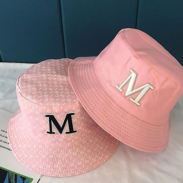 Uformell brodert brem bøttehatt bomull solhatt trendy pakkbar sommer reise fiske utendørs caps unisex hele dagen solbeskyttelse Pink