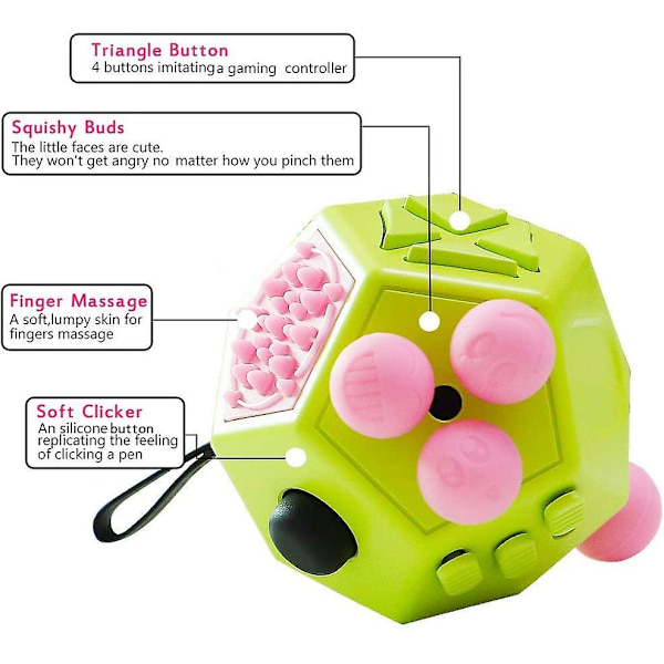 12-sivuinen Fidget Cube -lelu, lievittää stressiä lapsille, teini-ikäisille ja aikuisille A1