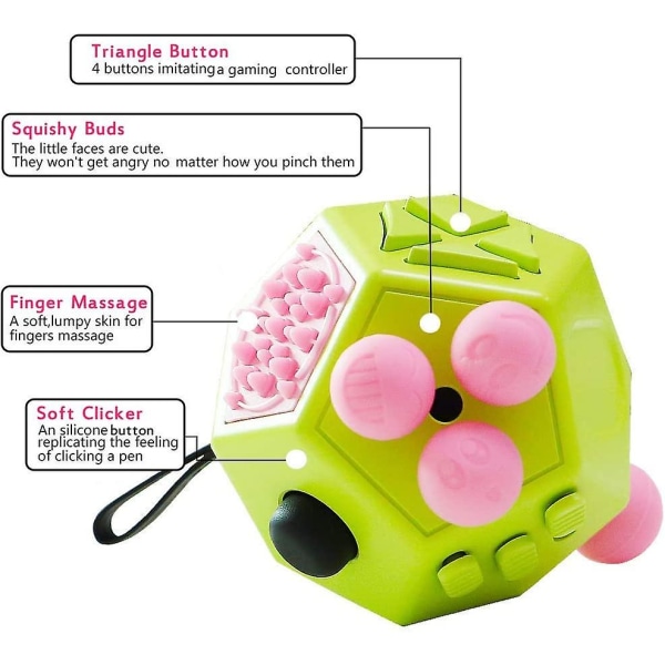 12-sivuinen Fidget Cube -lelu, lievittää stressiä lapsille, teini-ikäisille ja aikuisille A2