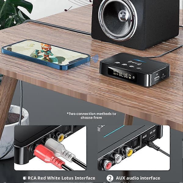 Bluetooth 5.4 lydadapter mottaker sender FM 3-i-1