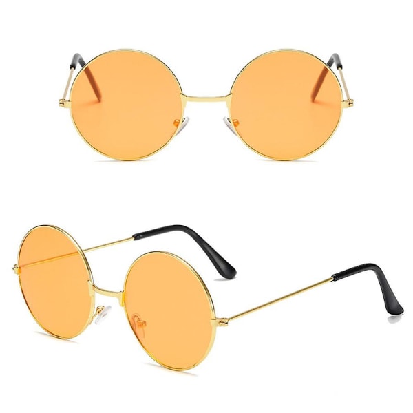 1 stk Retro Runde Hippie Solbriller Mote Sirkel Metallramme Solbriller For Kvinner Menn Disco Festbriller Sommer Kjørebriller B -Gold Yellow