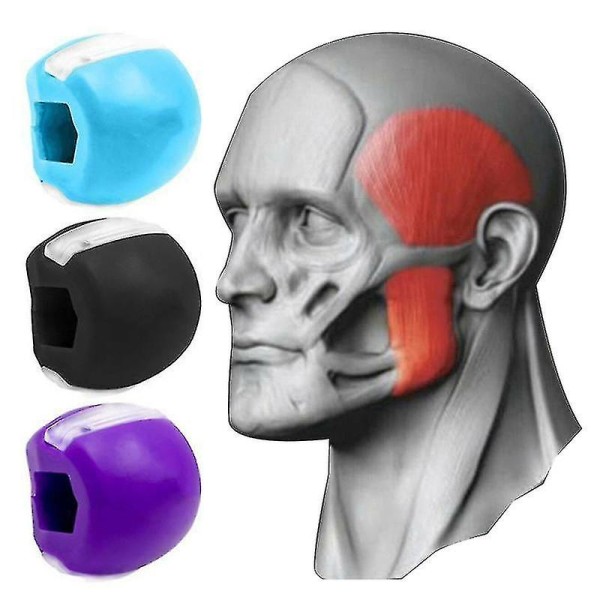 3-paknings silikon Masseter Tyggeballer Ansiktsmuskler Kjeve- og nakkemuskeltreningsballer, svart, lilla, blå