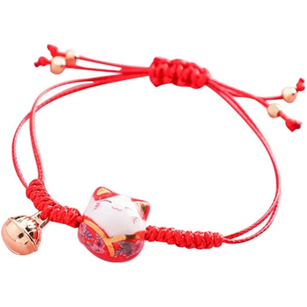 Lyckoklöver Flätat Armband Justerbart Armband med Klocka Katt Hand Charm för Vänner Kvinnor Män Alla Hjärtans Dag Mors Dag Present (Röd) red