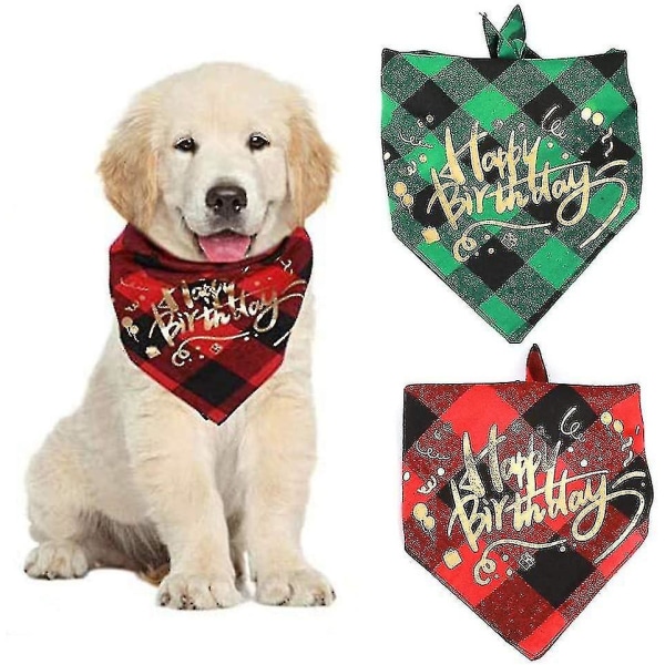 Triangulär hundsnusnäsduk, 2 stycken hundtriangulär bandanahaklapp, hundfödelsedagssnusnäsduk (röd svart och grön