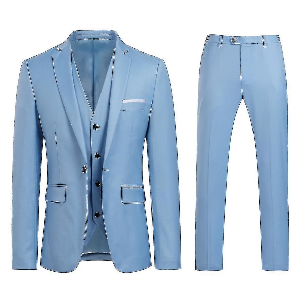 Herrkostym Business Casual 3-delar Kostym Blazer Byxor Väst 9 Färger Z Light Blue XL