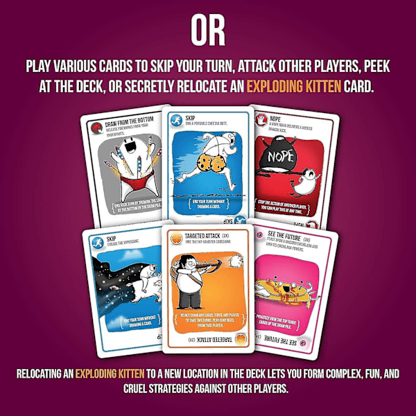Exploding Kittens Party - Venäläinen ruletti -korttipeli, helppo perheystävällinen peli
