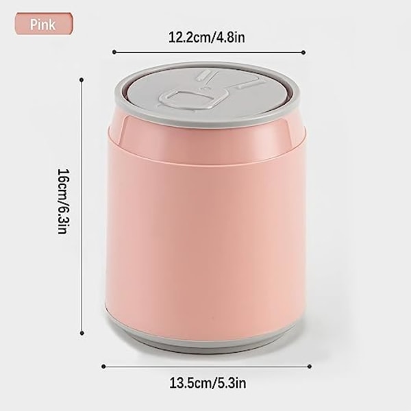 Mini-sopbordspapperskorg, papperskorg med trycklock, 1,8 L / 0,47 Gal avfall pink
