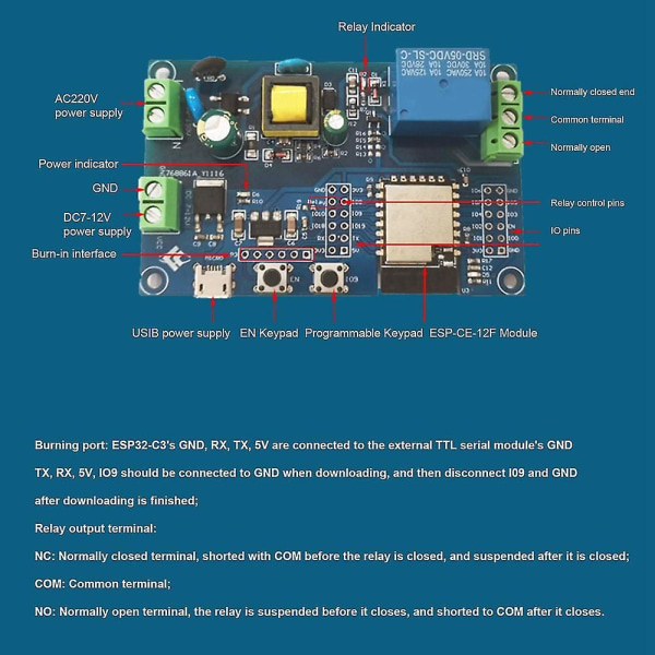 AC/DC-virtalähde Wifi Bluetooth Yksi Relae-moduuli Esp32-c3 Relae-kehityskortti