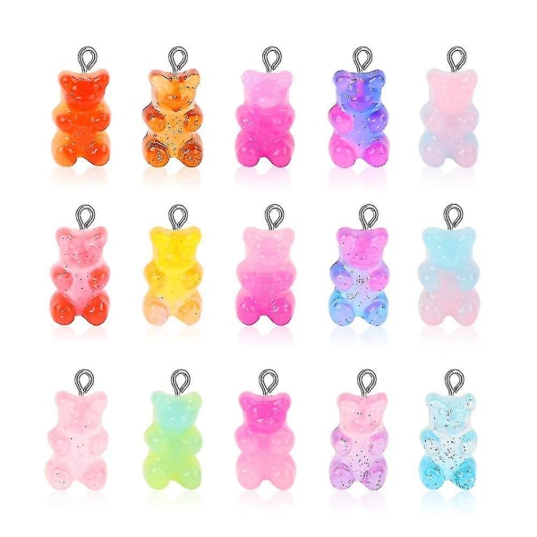 100 stk Gummy Bear Charms Anheng Søt Resin Bear Candy Charms i lyse farger tegneseriebjørn nøkkelringer Tilfeldig farge