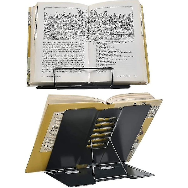 Sammenleggbar og justerbar metallbokhylle lesestativ stativ for Ipad, nettbrett, oppskrifter, skrivebord, 6 vinkel justerbar 21 * 19cm