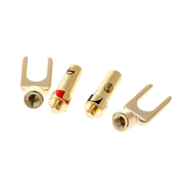 8 stk. messing forgyldt Y spade højttaler stik audio skrue gaffel stik adapter