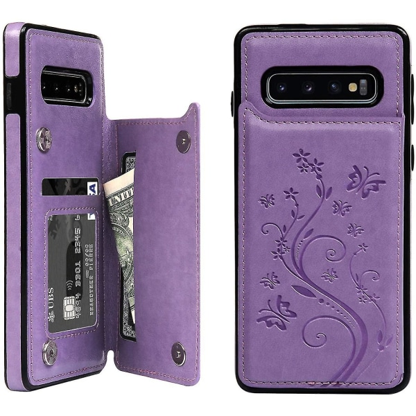 För Galaxy S10 Case, Premium Läder Flip Cover Dubbel Magnetisk Snap Med Stativ Funktion Case Cover Phone Case För Samsung Galaxy S10 - Lila