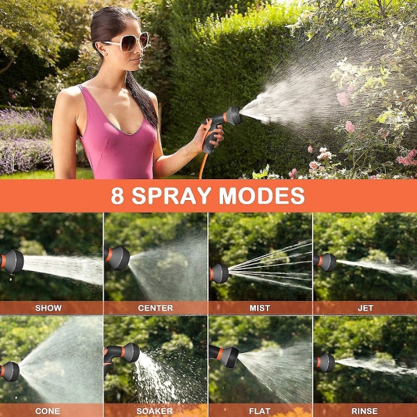 Hageslangedyse Spraymunnstykke, Vannslangedyse Komfortgrep med 8 justerbare mønstre for vanning av planter og plen, vask av bil og kjæledyr