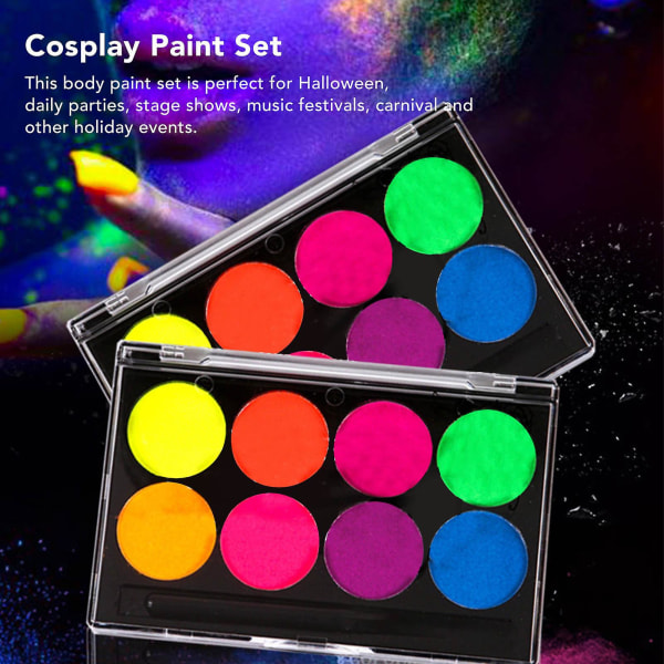 Halloween ansiktsfärg 8 levande färger som lyser i mörkret vattenbaserad ansiktsfärg set för fest cosplay semester kropp